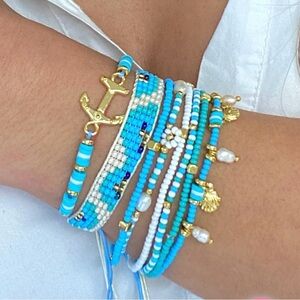 Colombian NEW handmade Blue and Gold Beaded Bracelet Set